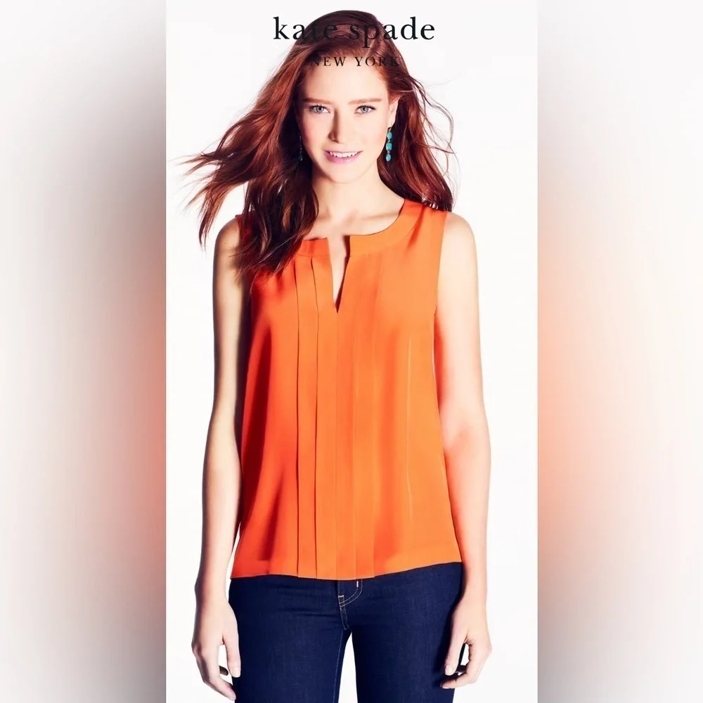 Kate Spade 100% Silk Blouse Tank Orange Sz 4 Sleeveless Casual Summer